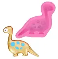 Vista dettagliata dello stampo in silicone a dinosauro rosa con figurina dorata finita - Brachiosauro (50-2020) / Rosa