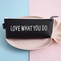 Sleek black PU leather pencil case with 'Love what you do' print and zipper closure - Letter Style / Black