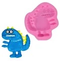 Stampo in silicone dinosauro rosa con statuetta in argilla blu per dolci fai da te - Dinosauro Ghignante (50-2014) / Rosa