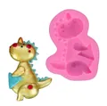 Stampo in silicone dinosauro rosa con drago dorato per decorazione torte fai da te - Dinosauro che Legge un Libro (50-2016) / Rosa