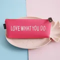 Bright pink PU leather pencil case with Love What You Do print on a pastel tray - Rose Red