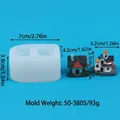 Silicone house mold showing product dimensions and finished miniature models - Double Hole European House Style (50-3805-D) / 7.0cmx7.0cmx3.9cm