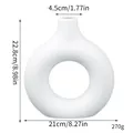 Modern white minimalist donut-shaped plastic flower vase with detailed size measurements - L / White