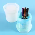 Detailed view of threaded pen holder silicone mold showing a finished marbled resin product - Threaded Pen Holder Mold