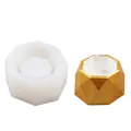 Geometric faceted succulent planter DIY silicone mold with golden finished sample - Octagon (50-847) / White