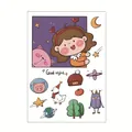 Cute cartoon waterproof stickers for luggage featuring girl and animals good night theme - Moonlight Girl