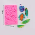 Detailed view of leaf silicone mold with 20cm x 12.5cm dimensions and resin samples. - Tropical Plant Leaf Style - Pink (50-2934-A) / 50-2934-A