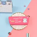 Pink waterproof PU leather pencil case for students with cute cartoon cat print - Rose Red Cat