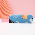 Leuke blauwe canvas pennenzak met cartoon kattenpatronen en roze draaglusje - Blauwe Kat