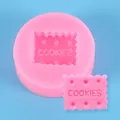 Stampo in silicone rosa a forma di biscotto con 'COOKIES' per fondant, cioccolato e resina - Biscotto Rettangolare Iscritto (50-1999) / Rosa