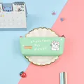 Cute green PU leather pencil case with cat and Knowledge Is Power text - Green Cat