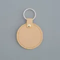 Porte-clés rond en cuir minimaliste haut de gamme beige avec détail de rivet doré - Rond / Rond Orange