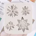 Close-up of silicone mold with daisy, cherry blossom, and sunflower floral patterns - 4-Hole Floral Mix Style (50-2430) / Gray