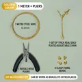 Kit de création de bijoux DIY avec fil d'acier doré 0,4 mm, pince et chaîne d'extension - 1m/0.4mm Fil / Fermoir Or 14k + Chaîne Réglable (Avec Pince)
