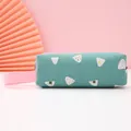Leuke groene canvas etui met onigiri-patroon en roze handgreep voor studenten op school. - Rijstbal