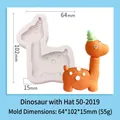 Stampo in silicone a forma di dinosauro per pasta di zucchero e argilla fai-da-te 50-2019 - Dinosauro con Cappello (50-2019) / Grigio