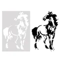Horse painting template stencil showing hollow design and finished silhouette pattern. - Horse Style (75025) / 18x26cm