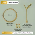 Kit accessoires bijoux DIY avec chaîne plaquée or, fil acier et perles - 1m/0.4mm Fil / Fermoir Or 14k + Chaîne Réglable (Sans Pince)