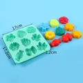 Stampo in silicone a 9 cavità fiori e foglie per pasticceria fai da te - Stile Floreale Botanico (J240949-C) / Verde menta