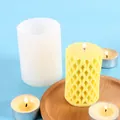 Geometric silicone candle mold with diamond pattern yellow wax pillar on wooden tray - Geometric Rhombus Style (50-2358-D) / White