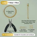Kit de fabrication de bijoux DIY avec fil d'acier doré, pince et fermoirs mousqueton - 1m/0.4mm Fil / Tube de Positionnement Or 14k + Boucle U + Chaîne (Avec Pince)