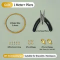 Χρυσό σετ κατασκευής κοσμημάτων DIY με ατσάλινο σύρμα 1m, πένσα και κουμπώματα καβούρι - Σετ Κουμπώματος Καβουράκι (με Πένσα) / Σύρμα 0,4mm x 1m + Σωλήνες Τοποθέτησης + Κούμπωμα σχήματος U / Χρυσό 14Κ