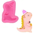 Stampo in silicone a forma di simpatico dinosauro per decorazione torte e fai-da-te - Dinosauro con Torta (50-2013) / Rosa