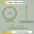 Kit de matériel de bijouterie DIY plaqué or 14k avec fil d'acier 1m et fermoir homard - 1m/0.4mm Fil / Tube de Positionnement Or 14k + Boucle U + Chaîne (Sans Pince)