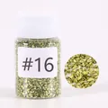 Olive green metallic crushed glass stone DIY resin art material in bottle labeled 16 - #16 Glass Gravel D157116