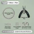 DIY jewelry material kit with 0.4mm wire, pliers and lobster clasps in white gold color - With Needle Nose Pliers / White Gold Material Kit Set / White Gold