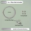 Kit bijoux DIY avec fil acier argent 1m, fermoir mousqueton et quatre perles à écraser - Kit Fermoir Yuanbao Platine Petit (Sans Pince)