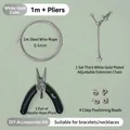 Kit bijoux DIY avec chaîne d'extension plaquée or blanc, fil d'acier 0,4mm et pince. - Fermoir Couleur Platine + Chaîne Réglable (Avec Pince)