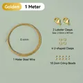 Gold 14K gold filled DIY jewelry accessory kit with 1m steel wire and lobster clasps - Without Pliers / 14K Gold Material Kit Set / 14K Gold