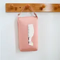 Minimalist pink PU leather hanging tissue box cover for home wall storage decor - Pink