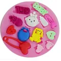 Baby theme silicone mold with milk bottle, feet and bunny shapes for DIY plaster crafts - 50-40-A Pink