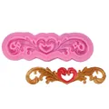 Pink vintage baroque heart scroll silicone mold for fondant chocolate cake decorations - Heart Relief Style (50-1315) / Pink
