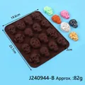 15-cavity Halloween skull silicone mold for DIY chocolate candy and fondant cake decoration - 15-Cavity Funny Skull Mold (J240944-B) / Coffee