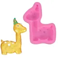 Stampo in silicone a forma di dinosauro rosa con campione di fondente giallo per dolci - Dinosauro con Cappello (50-2019) / Rosa