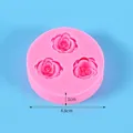 Pink rose silicone fondant mold with 3 cavities for cake decoration and DIY crafts - Rose Triple Mold (50-32) / 4.8cm x 1cm / Pink