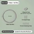 Kit gioielli fai da te oro bianco con filo d'acciaio 0,4 mm e chiusure magnetiche - Kit senza Pinze / 1 set / Oro bianco
