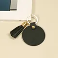Porte-clés circulaire chic en cuir noir avec gland et anneau en métal doré brillant - Glands ronds / Noir Rond Gland