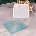 Square silicone mold for DIY resin coaster shown with blue glitter finished product - Square Pad Mold (60-348)