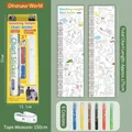 Dinosaur themed DIY height chart sticker set for kids room with 6 coloring crayons - Dinosaur World