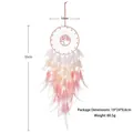 Dettaglio acchiappasogni con piume rosa, diametro anello 16cm e lunghezza totale di 55cm. - Stile Albero della Vita Sfumato Rosa (d7817)