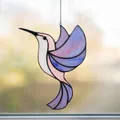 Close-up detail of the colorful hummingbird suncatcher acrylic window hanging decor - Acrylic / Purple
