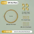 14K gold plated DIY jewelry kit featuring steel wire, lobster clasps and crimp beads - 2 Sets Without Pliers / 14K Gold Material Kit Set / 14K Gold