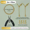 Kit de fabrication de bijoux DIY avec fil doré de 2 m, pince, chaînes et perles - 2 Ensembles Fermoir Or 14k + Chaîne Réglable (Avec 1 Pince)