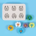 Daisy sunflower silicone mold for DIY fondant cake decoration with colorful samples - 6-Hole Daisy Style (50-2429) / Gray
