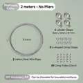 White gold color DIY jewelry kit with steel wire, lobster clasps, and crimp beads. - 2 Sets Without Pliers / White Gold Material Kit Set / White Gold
