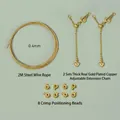 Kit de fabrication de bijoux DIY en or 14k avec fil d'acier 2m, chaînes et perles - 2 Ensembles Fermoir Or 14k + Chaîne Réglable (Sans Pince)